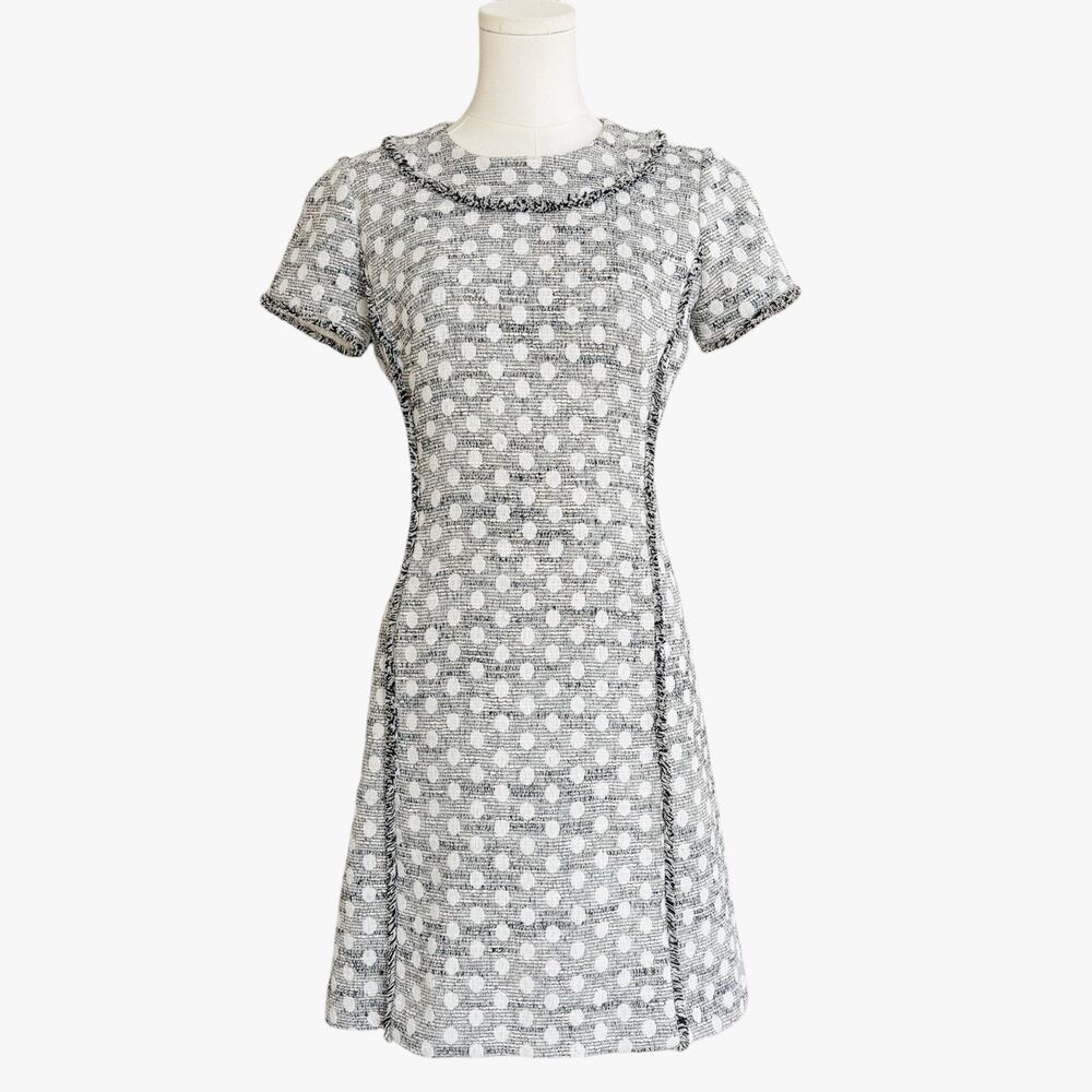 Sara Campbell Cotton‎ Blend Fringe Tweed Shift Dress Size 2 Career Pockets Lined